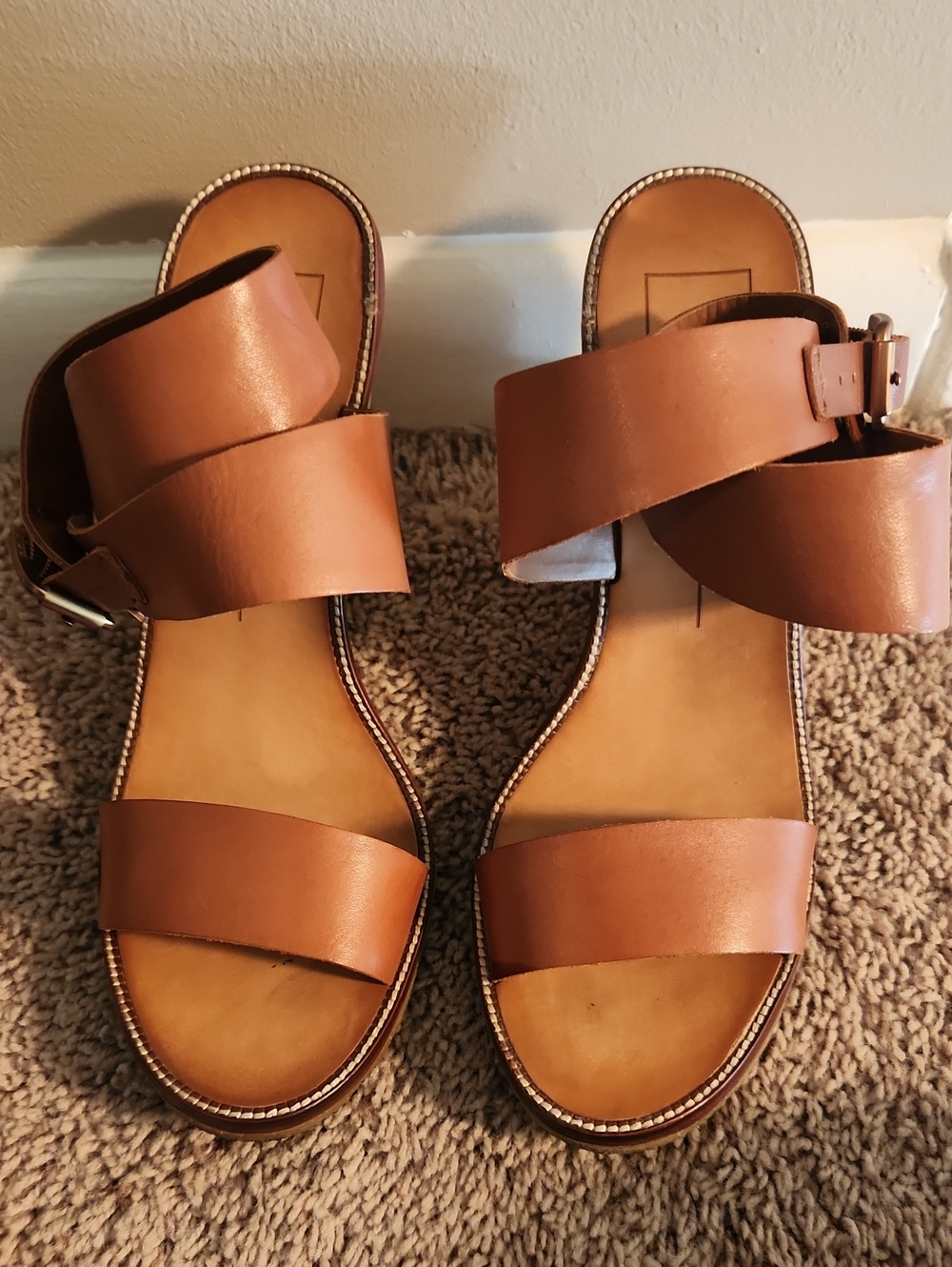 Dolce Vita Cognac Leather Double-Strap Sandals